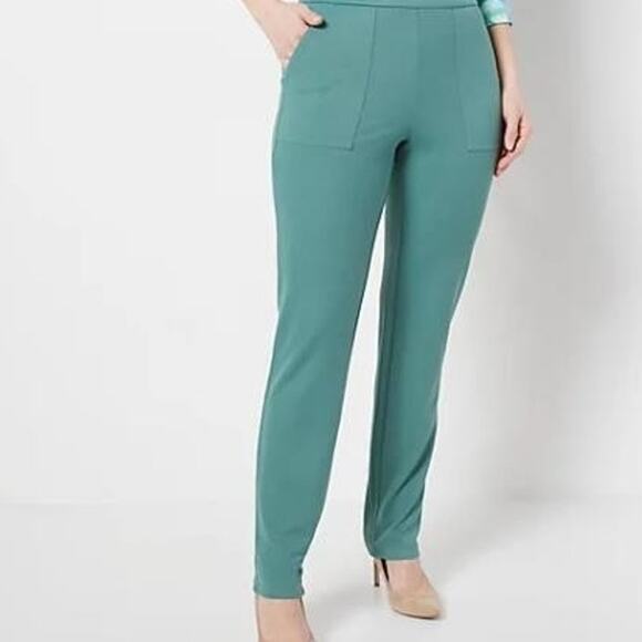 Isaac Mizrahi Live! Crepe Knit Straight Leg Pant - Pale Pine - Size 1XP - NWOT - Picture 3 of 8